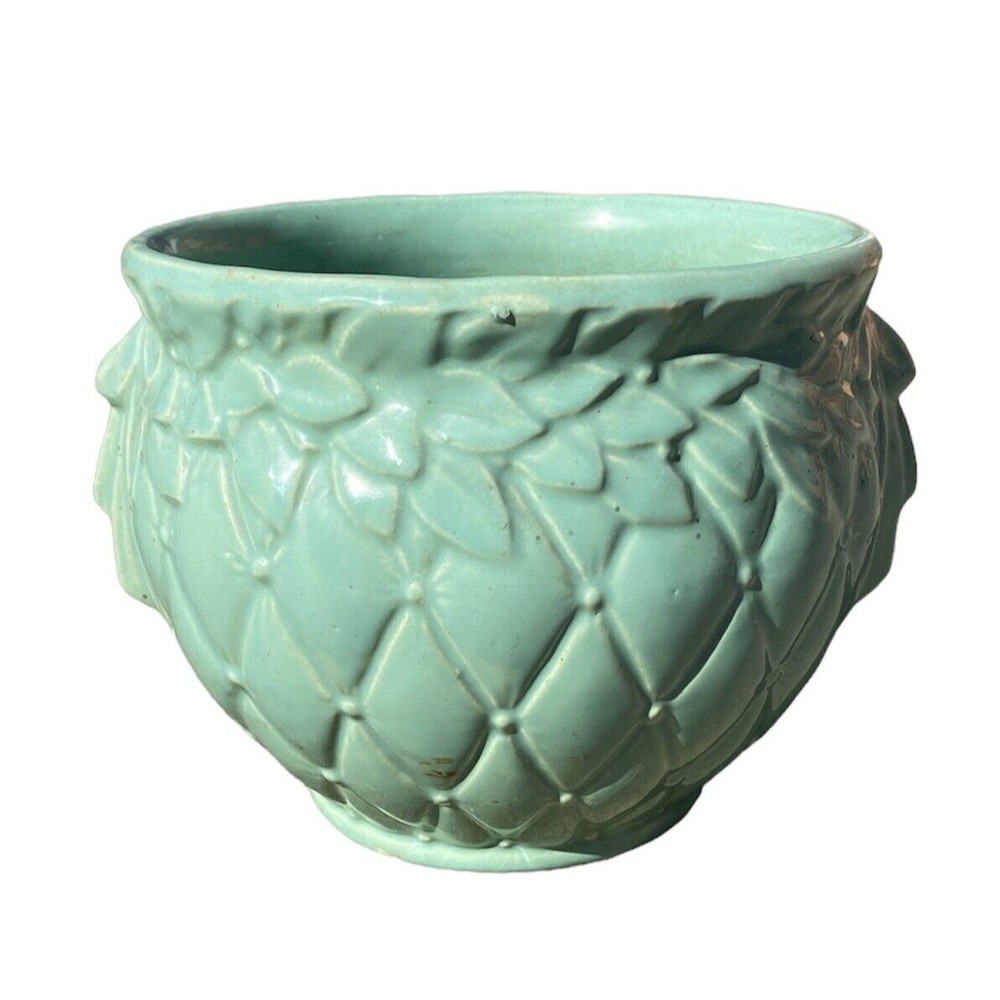 1954 Vintage McCoy Pottery  Diamond Quilted/Tufted Green Jardiniere Planter USA